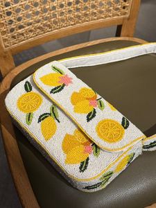 Sac à main rectangulaire lavable ALI FASHION ART, fait main avec des perles de verre brodées, motif citron et fleurs, pour un usage quotidien - Product Image 3