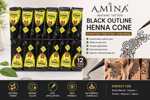 AMINA – Cône de henné noir instantané pour tatouage temporaire, pâte de henné, motifs nuptiaux, pour adultes, vente en gros mondiale, certifié MSDS - Product Image 6