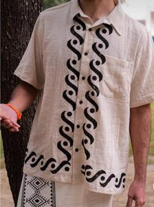 Chemise pour homme artisanale, imprimée à la main, de haute qualité, en tissu respirant en coton ou lin mélangé, col cubain, manches courtes - Product Image 2