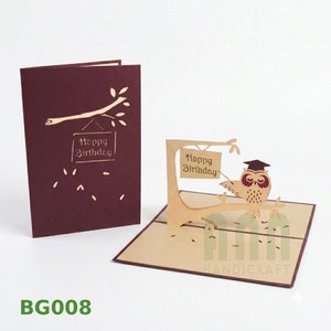 ANN HANDICRAFT BG008 Invitation d'anniversaire 3D pop-up Hibou, fabriquée au Vietnam à Hanoï, carte de vœux personnalisée imprimée en 4 couleurs avec découpe. - Product Image 3