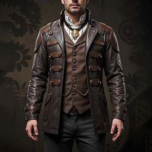 Handmade Brown Leather Steampunk <b>Jacket</b> for Men <b>Gothic</b> Style Victorian Style Custom Fit Leather <b>Jackets</b> for Men - Product Image 1