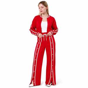 Pantalon de survêtement décontracté rouge pour femme, coupe ample, taille élastique, couleur unie, 100 % coton, poids moyen, respirant, idéal pour le printemps - Product Image 2