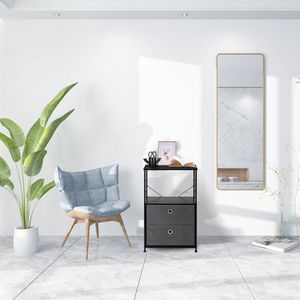 Comodino a 2 cassetti con struttura in acciaio, mobiletto comodino per casa, dormitorio universitario, tavolino d'appoggio, cassettiera per camera da letto - Product Image 2