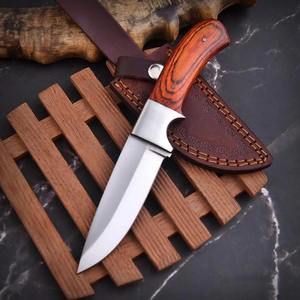 Couteau de chasse à lame fixe de qualité industrielle, manche en bois, lame en acier inoxydable à pointe tombante, personnalisable OEM, couteau de survie en plein air - Product Image 5
