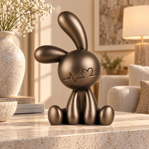 Escultura Decorativa de Conejo |   Figura Moderna de Conejo Metálico con Detalle de Latido de Corazón para Sala de Estar, Oficina, Estante, Mesa de Consola - Product Image 2