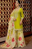 Ensemble Salwar Kameez Traditionnel en Soie Chinon Lourde Brodé de Motifs Floraux pour Femme, Robe Anarkali avec Palazzo en Tulle et Dupatta pour Mariage, Diwali et Fêtes