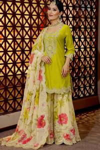 Embroidered Floral Heavy Chinon Silk Traditional Salwar Kameez Set Women Anarkali Dress <b>Net</b> Palazzo Dupatta Wedding Diwali Party - Product Image 2