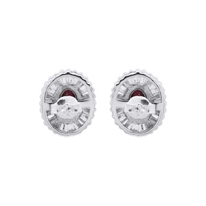Pendientes de Oro Amarillo de 18k con Rubí Ovalado Natural y Halo de Diamantes Baguette, Joyas Memoria, Venta al Por Mayor - Product Image 5