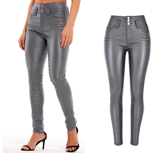 Pantalon skinny en cuir taille haute pour femme, modèle OEM/ODM, design décontracté à devant plat, anti-plis, respirant, dernière collection unie - Product Image 6