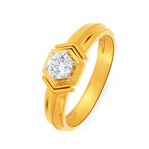 Secured Hexagon <b>Men</b> Solitaire <b>Ring</b> Luxury Yellow Gold Round Solitaire Diamond <b>Ring</b> Modern Geometric Bezel Inspired Setting - Product Image 1