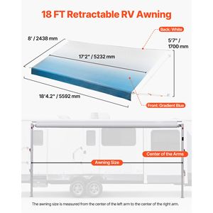 Kit complet d'auvent manuel pour camping-car, 18,12 pieds, cadre en aluminium rétractable, tissu PVC imperméable pour le camping en plein air - Product Image 2