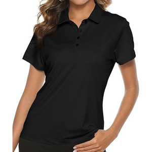 Polo Negro para Mujer, Manga Corta, Color Sólido, Transpirable, Tejido de Poliéster, Corte Casual, Largo Regular - Product Image 1