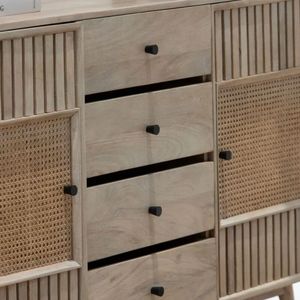 Modern Wooden <b>Sideboard</b> Cabinet Brown Side <b>Storage</b> Console with Canopy Drawer Fluted Door Rattan Insert for Living Room - Product Image 4