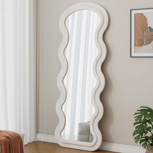 <b>White</b> <b>Full</b>-<b>Length</b> Wave Flannel Floor <b>Mirror</b> for Bedroom or Living Room Hanging or Wall Mounted - Product Image 2