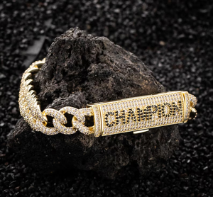 Moissanite Gold Iced Cuban Link Bracelet Luxury Hip Hop Jewelry Custom <b>Name</b> Plate <b>Chain</b> Bracelet For Men And Women - Product Image 2