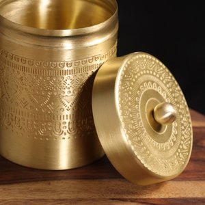 Recipiente de Almacenamiento de Metal Dorado Decorativo con Tapa, Tarro de Almacenamiento de Cocina para Decoración del Hogar - Product Image 2