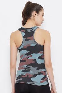 Débardeur pour femme à imprimé camouflage, col rond, respirant, tricoté, sportif, sans manches, longueur normale - Product Image 5