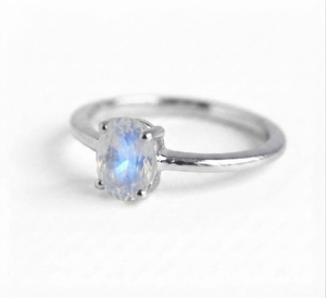Rhaya Jewels Women's Elegant Rhodium Plated 925 Sterling Silver Oval Cut Moonstone Prong Setting <b>Dainty</b> Band Trendy <b>Ring</b> - Product Image 2