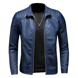 Blouson matelassé en cuir PU et toile pour homme, col rond, couleur unie, manches longues, style camouflage, confortable, pour l'extérieur et la ville - Product Image 1