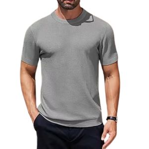 T-shirt en coton gris clair uni pour homme, col rond, manches courtes, décontracté, respirant, doux, coupe classique, basique et simple - Product Image 2