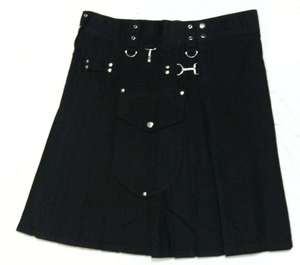 Kilt utilitario de algodón negro con correas ajustables bolsillos tácticos y diseño duradero para un uso diario versátil y elegante - Product Image 1