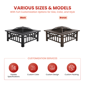 Brasero d'extérieur carré en métal, table brasero pour jardin, patio, cheminée de jardin en acier FP004 - Product Image 4