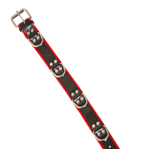 Collier ras du cou en cuir PU rouge et noir avec anneaux en D et clous argentés, accessoire de mode unisexe - Product Image 3