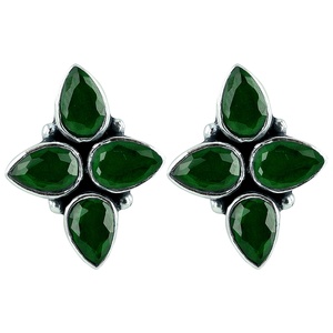 IndianMores 925 <b>Sterling</b> <b>Silver</b> Blue Rhodium Plated Four Stone Pear Cut Cubic Zirconia Floral Cluster Stud <b>Earrings</b> for <b>Women</b> - Product Image 5