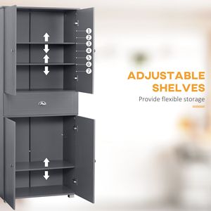 71 Grey Freestanding <b>Kitchen</b> Pantry Cabinet with 2 Glazed PVC Double Door Cabinets 1 Drawer Large <b>Storage</b> Eco-Friendly Design - Product Image 5