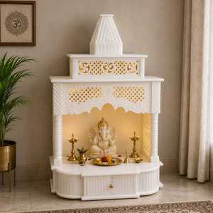Mandir en marbre blanc sculpté à la main, traditionnel, de qualité supérieure, en Corian, unité de prière hindoue, dôme Devghar design, tiroir de rangement - Product Image 1