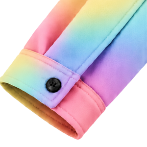 Chaqueta Parka con Capucha Arcoíris para Hombre, Cierre de Botones, Bolsillos en el Pecho, Mangas Largas, Puños Ajustables, Diseño Degradado Colorido - Product Image 4