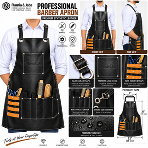 Tablier en cuir Flamia & Jabz avec plusieurs poches pour barbiers et toilettage d'animaux, style de vêtements de travail classique - Product Image 4