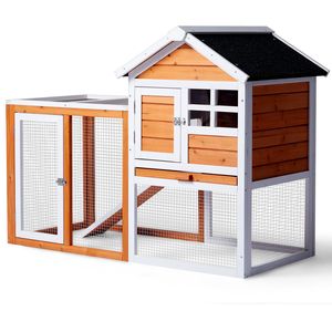 Casetta per conigli in legno di abete arancione con vassoio superiore, Pollaio da esterno e Gabbia da interno per conigli, Cuccia per porcellini d'India per animali domestici - Product Image 4