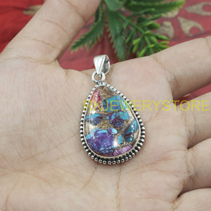 Grand pendentif en turquoise bleu cuivré en forme de larme, en argent sterling 925, bijoux faits à la main, collier vintage bohème, cadeau pour elle - Product Image 5