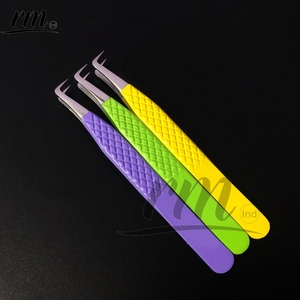 Pince à épiler de précision RMI en acier inoxydable antistatique 10 mm, pointe lisse, outils de maquillage professionnels, couleurs violet, jaune, vert - Product Image 2