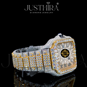 Premium Iced Two Tone Gold Roman Numerals Square Automatic Men Mechanical Luxury Hip Hop Moissanite Modern Limited Edition <b>Watch</b> - Product Image 2