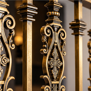 Barandilla de Bronce Ornamentada con Balaustres Decorativos y Postes Cuadrados Acanalados, Pasamanos y Balaustrada Metálicos - Product Image 2