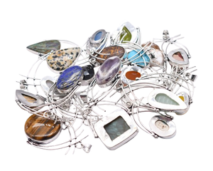 Colliers pendentifs en pierres précieuses mélangées, même design, plaqué argent 925, serti clos, bijoux vintage chrétiens unisexes, 5 à 50 pièces - Product Image 3