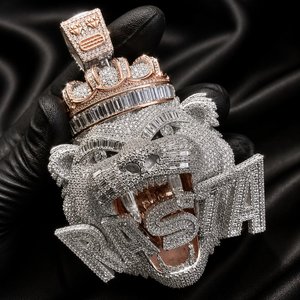 Collar con Colgante de Cabeza de León con Corona en Oro Rosa para Hombre, Estilo Hip Hop, Micro Pavé, Joyería Brillante con Moissanita - Product Image 2