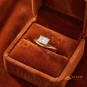 Anillo de compromiso solitario radiante de oro amarillo de 14 quilates con diseño de espiga (chevron) – Anillo clásico de oro solitario radiante de estilo oriental-occidental - Product Image 4