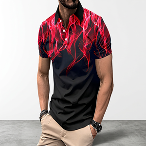 Polo de Manga Corta para Hombre, Negro con Estampado Rojo, Impresión Digital, Informal, Tejido Transpirable de Poliéster - Product Image 6