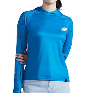 เสื้อฮู้ดกันแดดแขนยาวสำหรับผู้หญิง ผ้าสแปนเด็กซ์/ไนลอน น้ำหนักเบา แห้งเร็ว ป้องกันแบคทีเรีย ป้องกันรังสียูวี สำหรับกีฬาพายเรือ รับผลิตแบบ OEM - Product Image 4