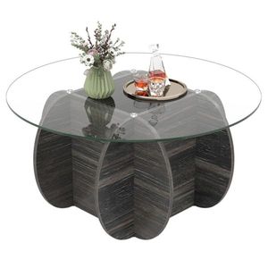 Tavolino da Cocktail Robusto in Legno, Struttura in Legno di Gomma/Compensato/MDF, Base a Croce, Capacità 100 kg, Tavolino da Caffè per Soggiorno, Marmo - Product Image 2