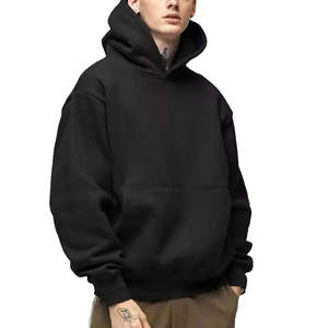 Logo personnalisé sur le devant, veste d'hiver décontractée pour homme, design de créateur, noire, poids lourd 500 g/m², polyester/coton uni, molleton épais, coupe régulière, surdimensionnée - Product Image 6