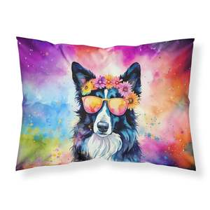 Border Collie Hippie Dawg estándar ligero súper suave fácil cuidado arte decorativo funda de almohada Fundas de cojín - Product Image 1