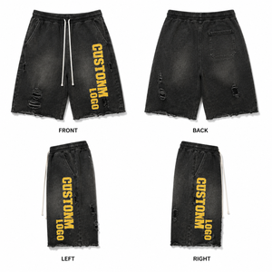 Shorts de survêtement amples pour hommes, style vintage délavé à l'acide, en coton épais, effet usé, streetwear, séchage rapide, marque privée OEM - Product Image 2