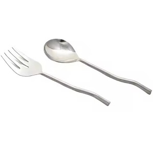 Stylish Pattern Metal Salad Server Set Stainless Steel Salad Serving Spoon Fork <b>Kitchen</b> Dining <b>Table</b> Use - Product Image 2
