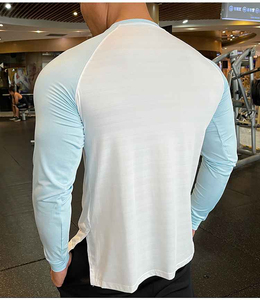 Camiseta de Compresión de Manga Larga para Hombre, Cuello Redondo, Contraste Blanco y Azul, Secado Rápido, Poliéster, para Fitness, Gimnasio y Entrenamiento - Product Image 4