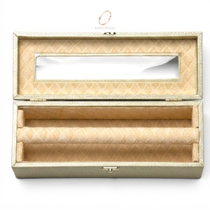 Factory High-End Premium Leatherette Plain Bracelet Bangles Display Case Velvet Interior <b>Mirror</b> Top Jewelry <b>Box</b> Travel Wholesale - Product Image 4