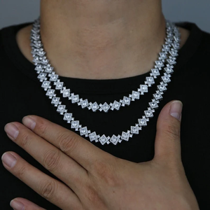 Geometric Princess Cut Cubic Zirconia Statement Necklace Rhodium Plated For Unisex Hiphop Party Jewelry - Product Image 1